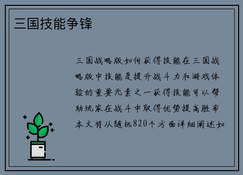三国技能争锋
