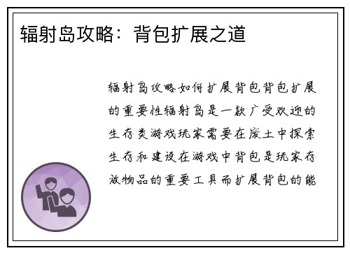 辐射岛攻略：背包扩展之道