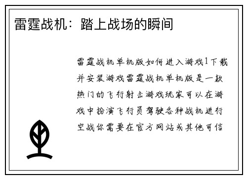 雷霆战机：踏上战场的瞬间
